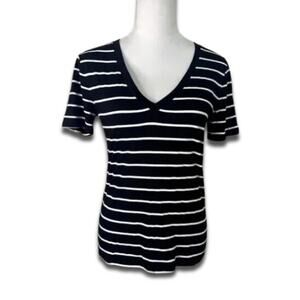 BP Short Sleeve T-Shirt Striped V Neckline Breathable Black/White Women's XS NWT